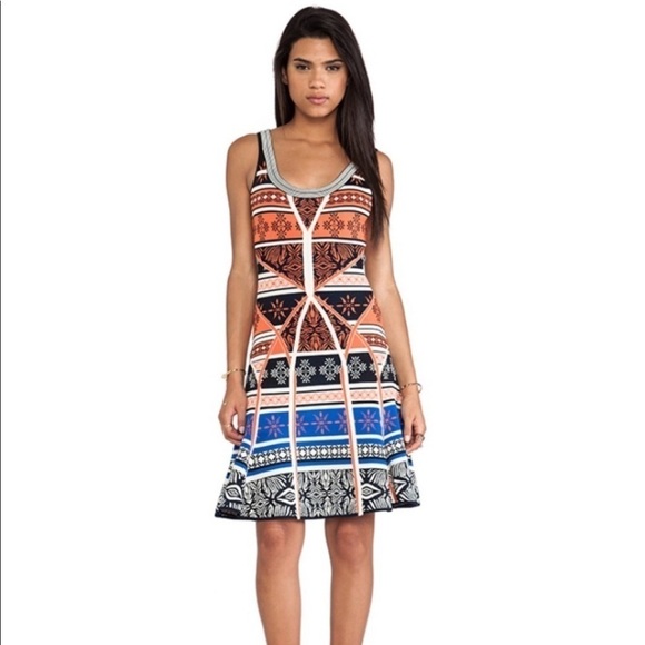Diane Von Furstenberg Desert Bands Abstact Multi Color Fit & Flare Scuba Dress P - Picture 2 of 12